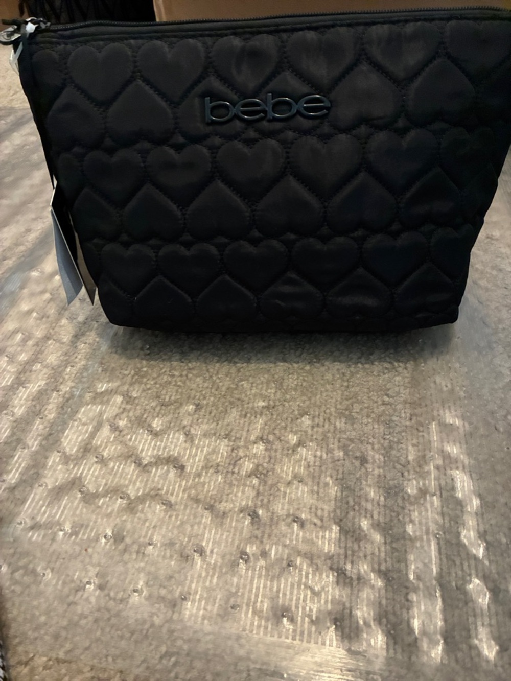 bebe Black Quilted Heart Cosmetic Pouch